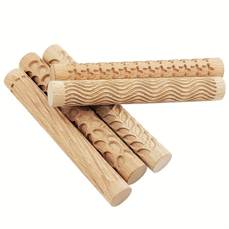 1 piece of Embossing Rolling Pin - Ideal tool for rolling and shaping dough for pizzas, pies, cookies, dumplings, noodles, and more - Made of durable wood for effortless dough rolling and shaping in the kitchen