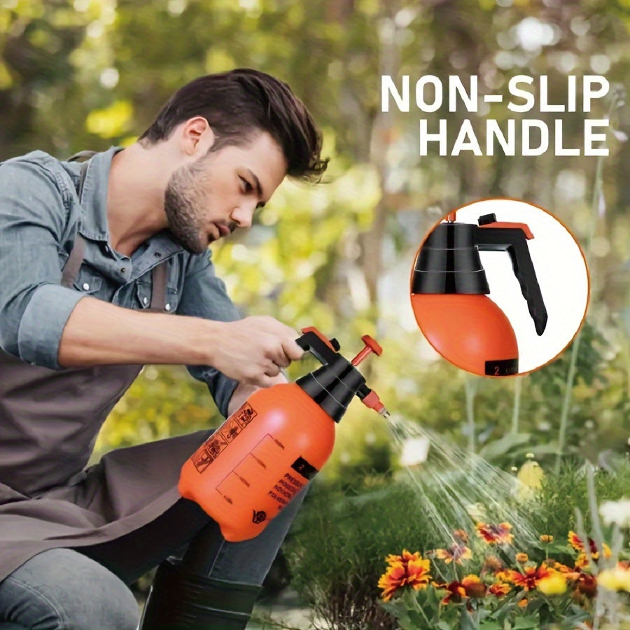 Large capacity handheld watering can with adjustable brass nozzle for efficient watering, lawn care and cleaning. Durable plastic construction.