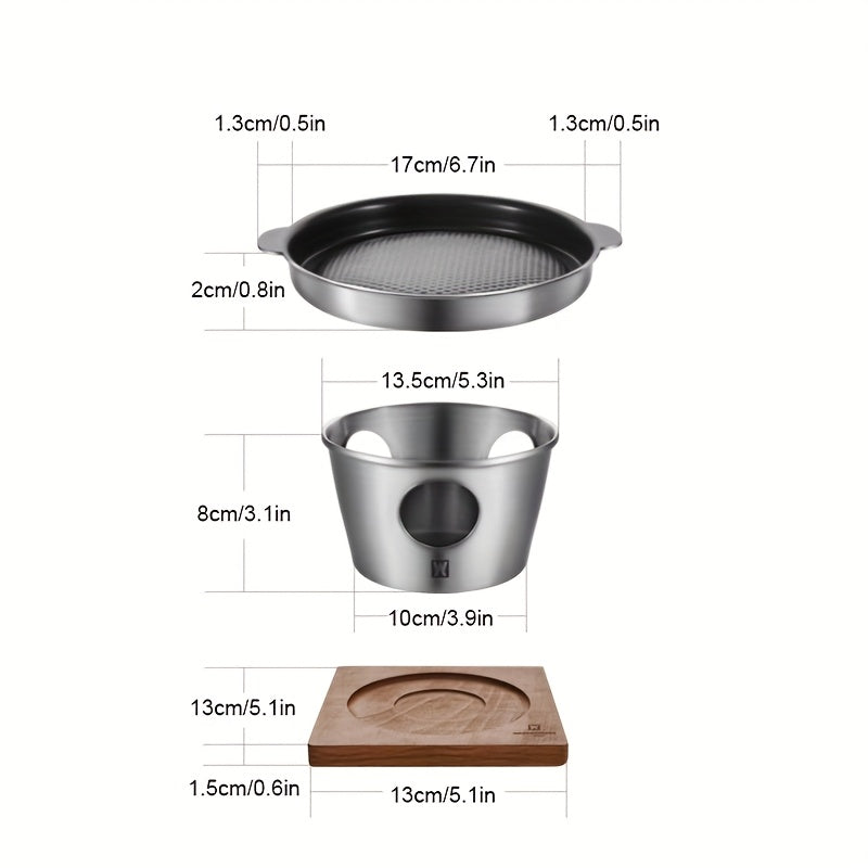 One Piece WAGENSTEIGER Stainless Steel Shabu Shabu Hot Pot - Mini Portable Fondue Set for 1-2 People. Features a Thickened Skillet for Steak Cooking, Multifunctional Home Grill with Stand & Heat-Resistant Base. Fuel-Heated Outdoor Cookware that is Food