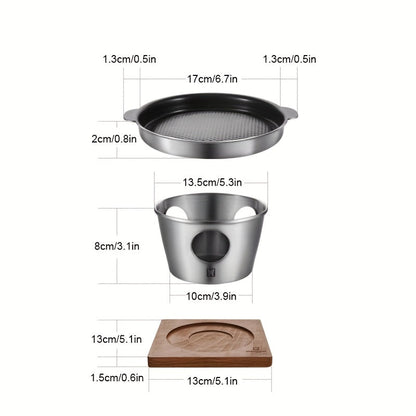 One Piece WAGENSTEIGER Stainless Steel Shabu Shabu Hot Pot - Mini Portable Fondue Set for 1-2 People. Features a Thickened Skillet for Steak Cooking, Multifunctional Home Grill with Stand & Heat-Resistant Base. Fuel-Heated Outdoor Cookware that is Food