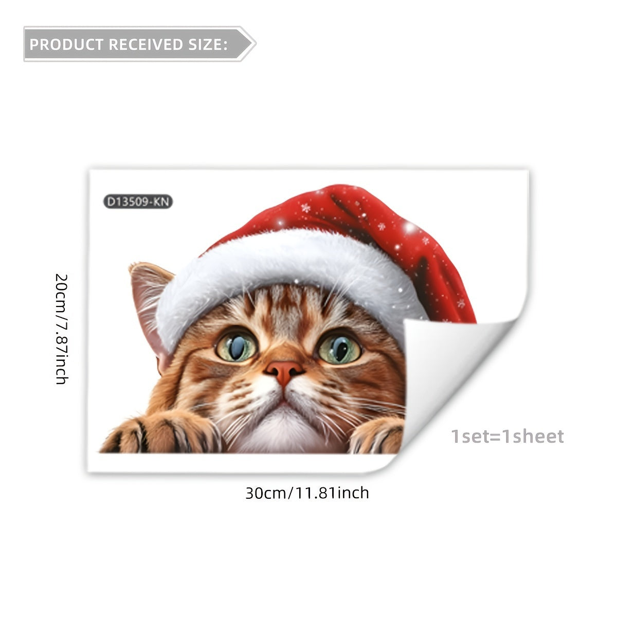 Double-Sided Christmas Hat Kitten Static Window Sticker - 20x30cm - 20-Wire Glass Decoration Sticker (D13509-KN)