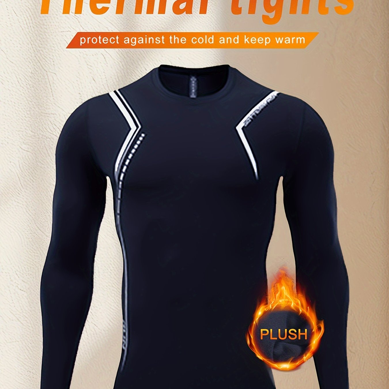 Men's Thermal Fleece-Lined Compression Shirt with Irregular Print Design for Outdoor Activities, Machine Washable