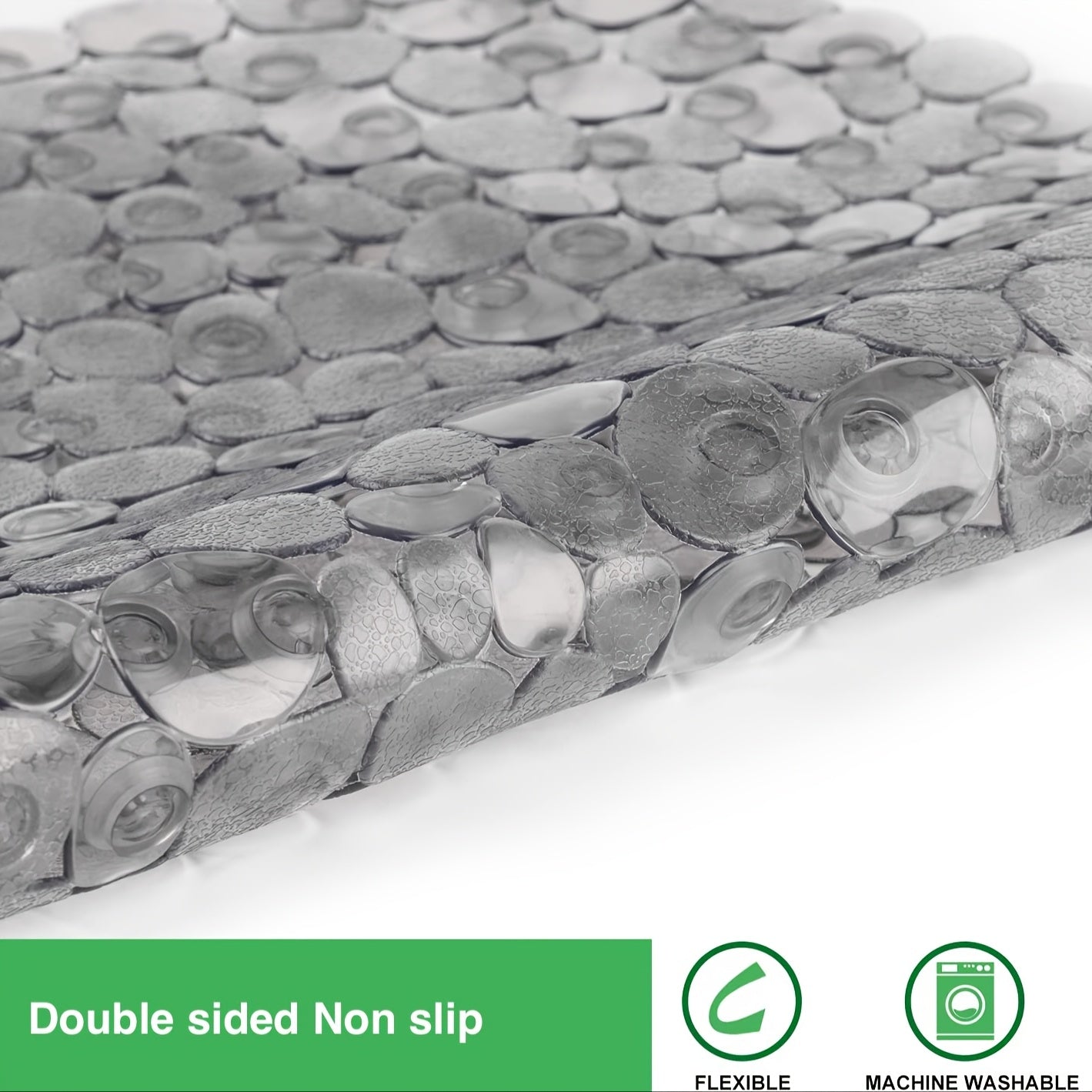 Pebble Design Non-Slip Bathtub Mat with Suction Cups, 1 Piece, Size 68.58x35.56 cm, Machine Washable, BPA & Latex Free, PVC Shower Mat with Drain Holes for Bathroom Safety and Home Decor.