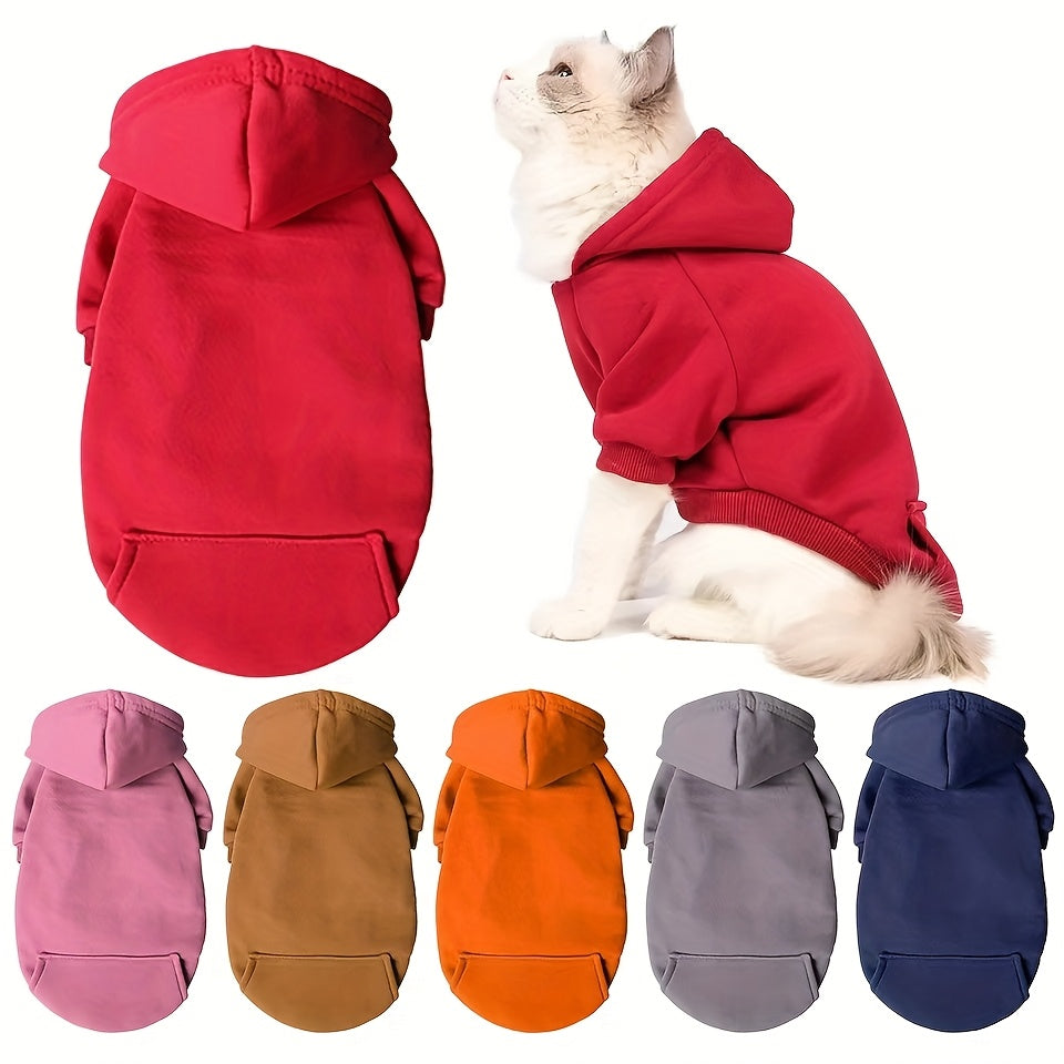 Stylish hooded sweatshirts for small to medium pets in various colors, made of durable all-season polyester. Perfect for winter wear.