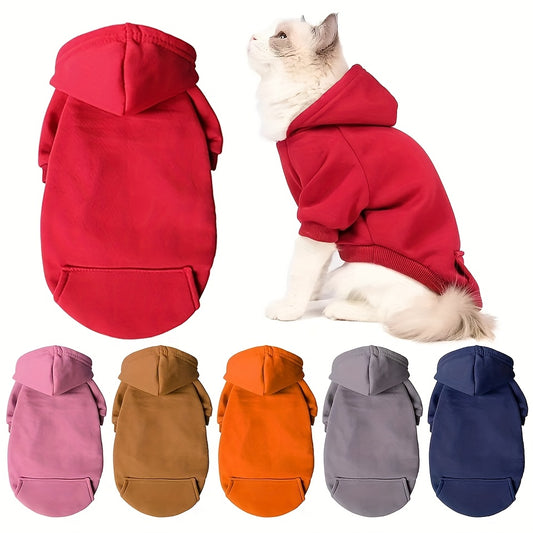 Stylish hooded sweatshirts for small to medium pets in various colors, made of durable all-season polyester. Perfect for winter wear.