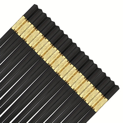 10 pairs of reusable non-slip fiberglass chopsticks in black. Dishwasher safe, easy to clean. Great for home, hotels, and restaurants.