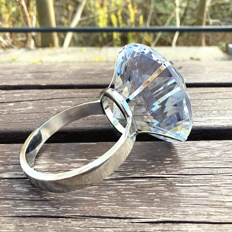 Jumbo 1600 Carat Glass Ring - Stunning 8cm Luxury Party Gift Featuring Synthetic Gemstone, Plated Design, Perfect for Valentine's Day and Any Occasion