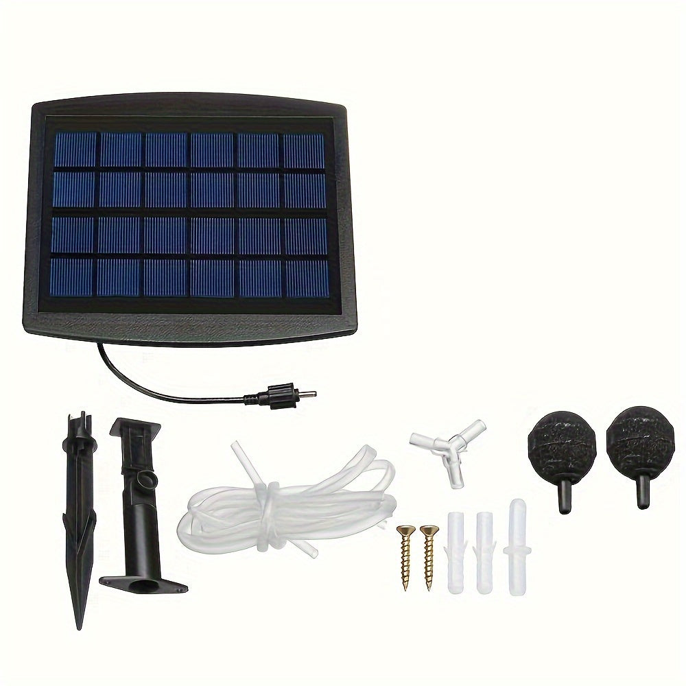 Solar powered air pump kit for garden fish tank pool fishing, includes 2.5W solar panel, air pump, hoses, and stones.