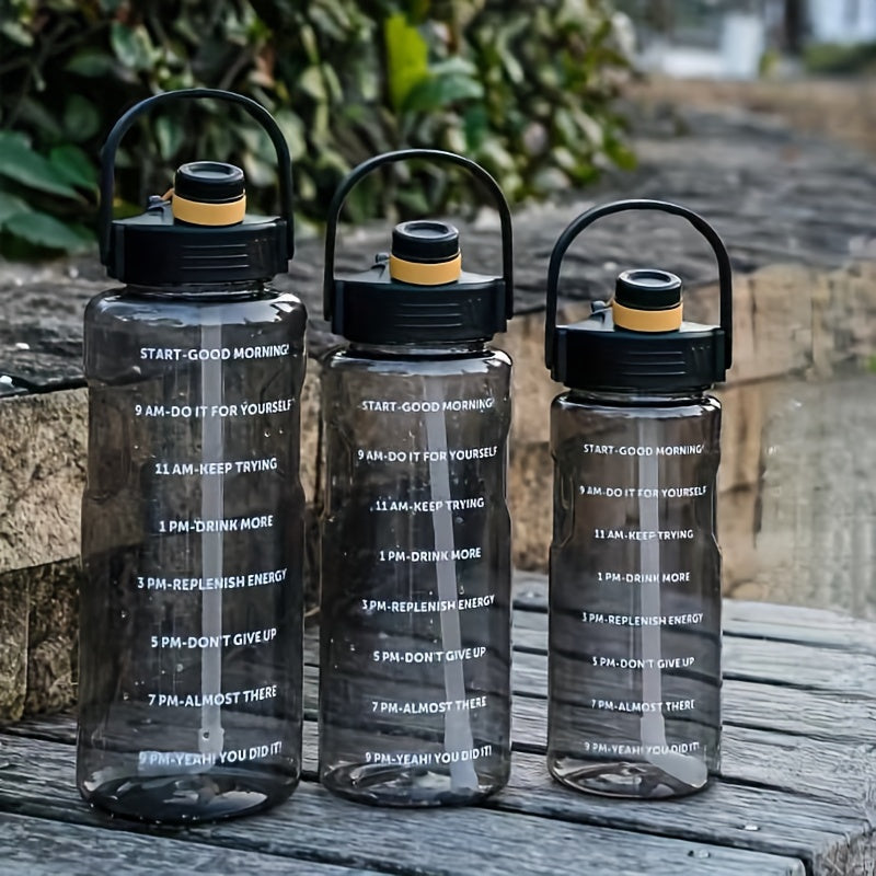 Durable, large capacity portable water bottle with straw for outdoor activities and travel.