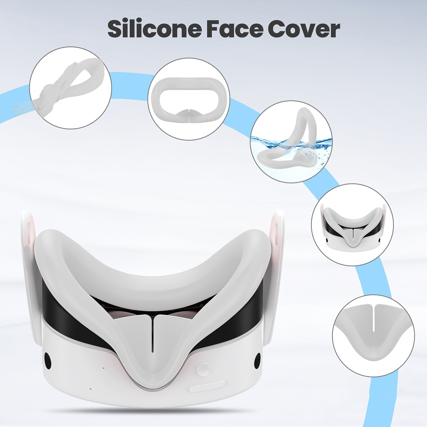 Silicone cover set for Meta Quest 3S, including face cover, controller grips, headset cover, and lens protective cover. Oculus Quest 3S accessories only (VR headset and controllers not