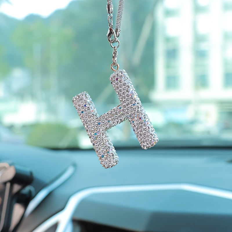 Crystal Bling Alphabet Letter Pendant for Vehicle Mirror - Durable Metal Material