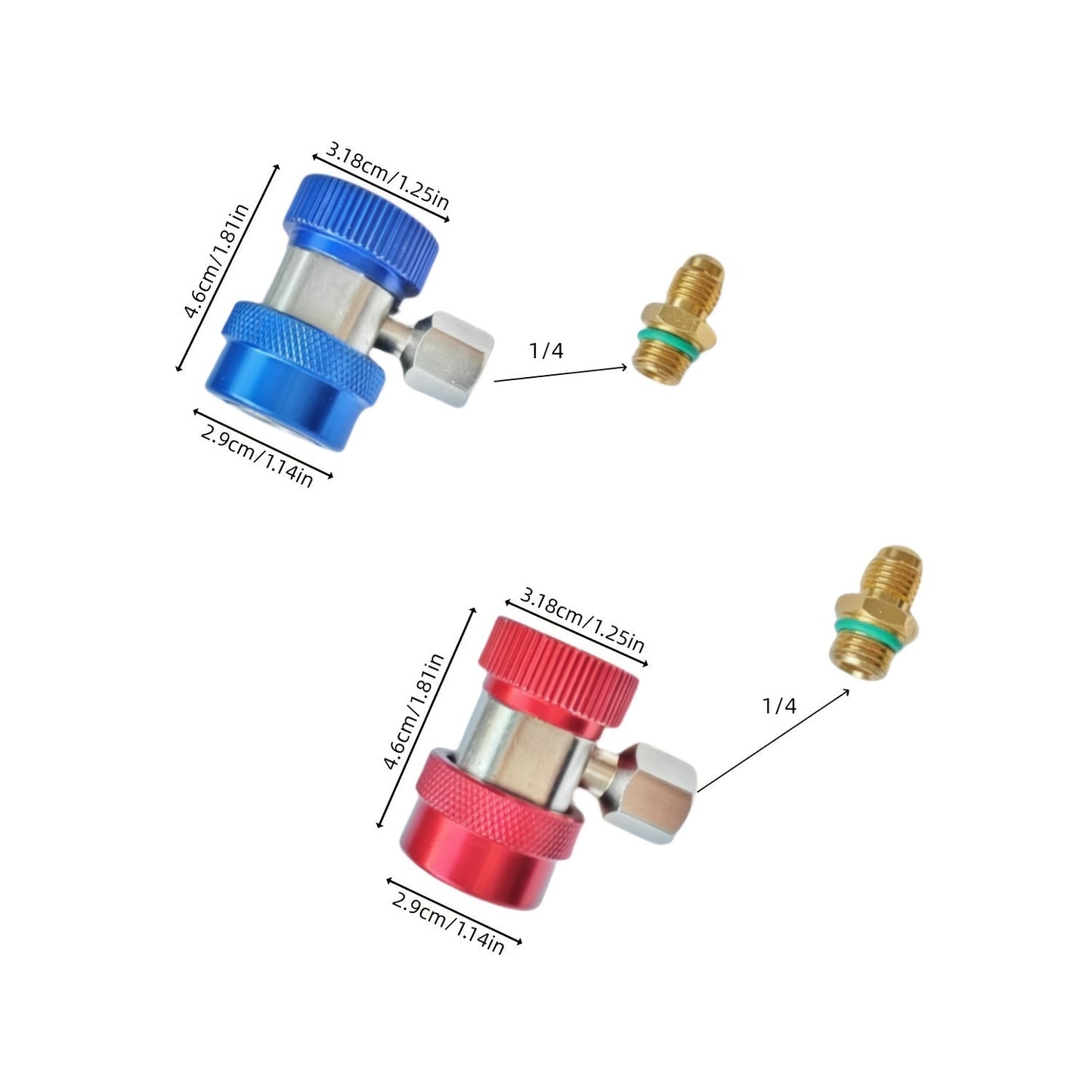 This 2-piece set includes an R134a Adjustable Quick Connect Coupler, featuring High & Low Pressure Connectors designed for HVAC Systems. The Quick Linkers allow for easy Evacuation, Charging & Maintenance without the need for electricity.