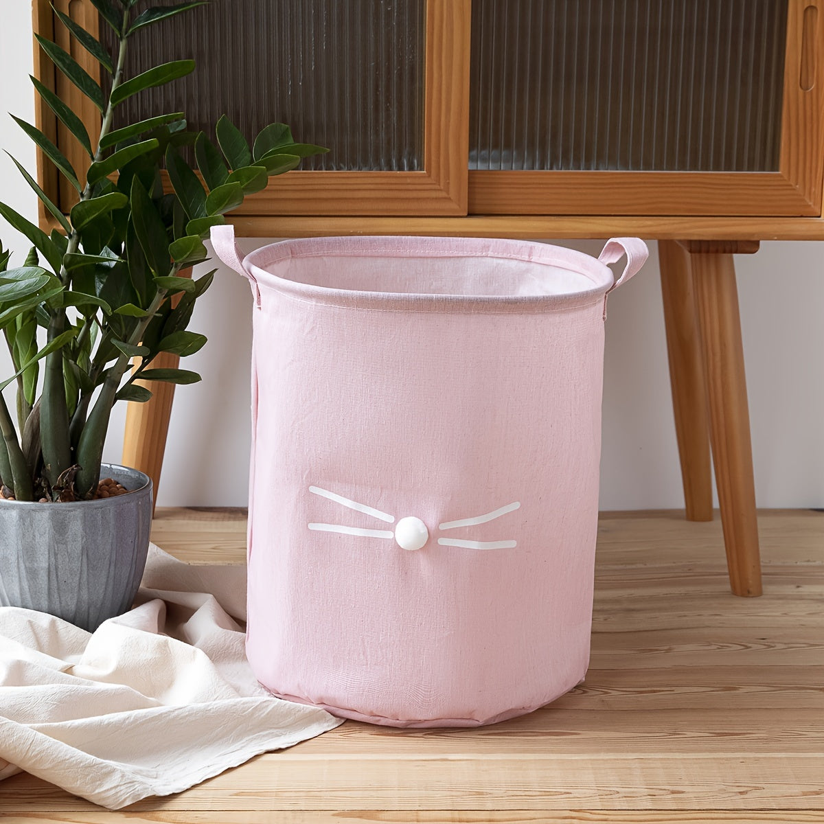 Large Bohemian Chic Laundry Hamper with Cute Cat Face Design - Waterproof & Collapsible Fabric Basket, Sturdy Handles for Easy Transport - Ideal for Home, Bedroom, Bathroom, Dorm Storage.