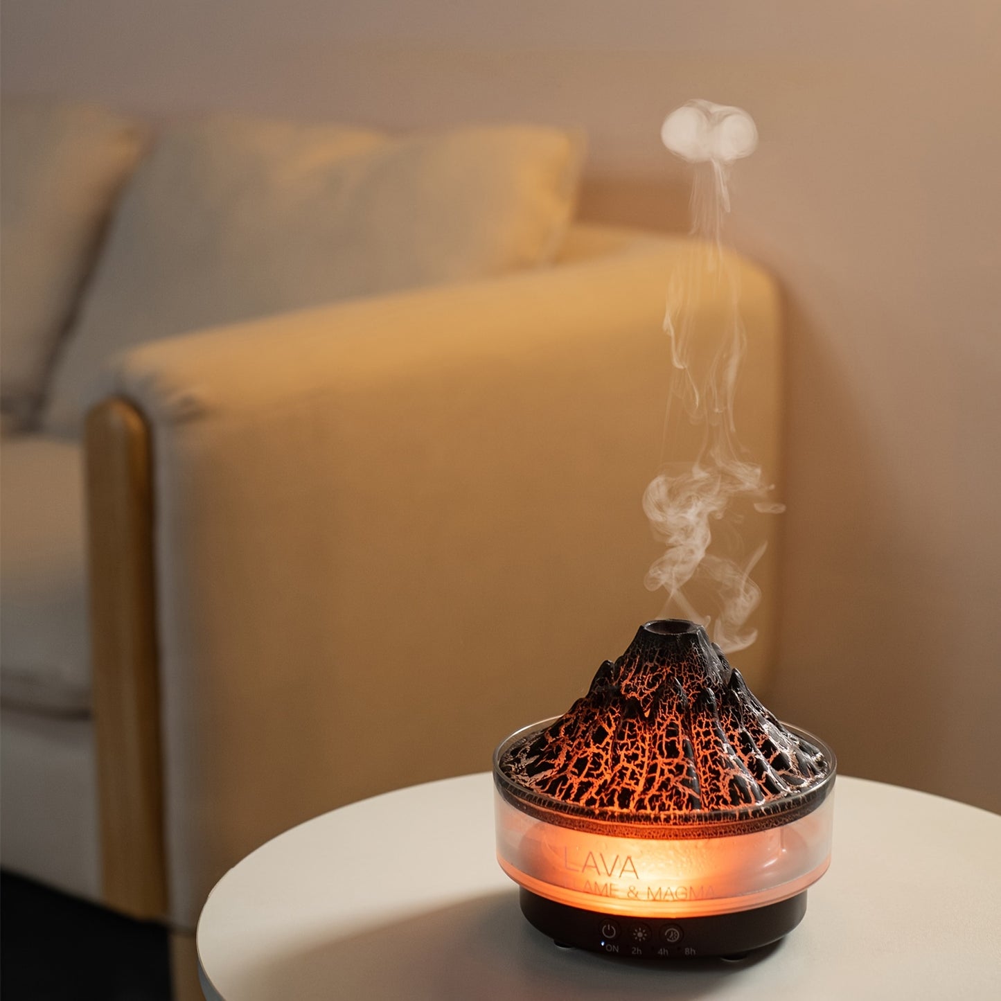 Large capacity Volcano Crackle Humidifier with Aromatherapy, Colorful LED lights, USB powered for home and office, ideal for creating bedroom ambiance.