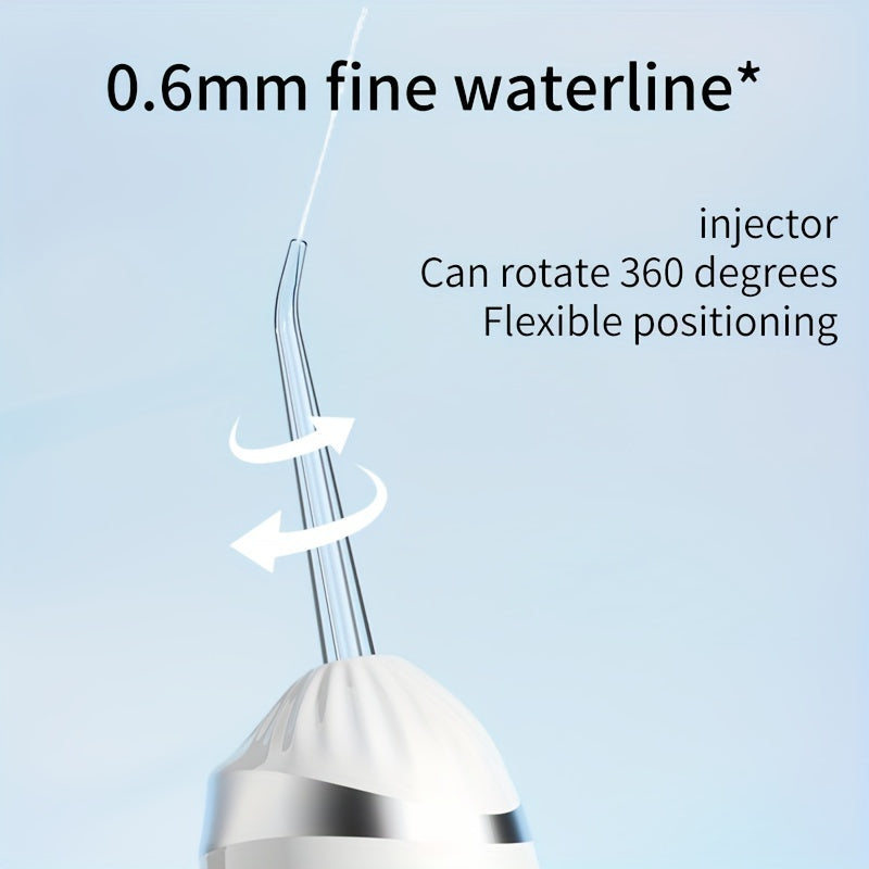 Wireless portable electric water flosser with 3 modes, large water tank. Comes with 1 main unit and 4 nozzles. Ideal for home or travel use.