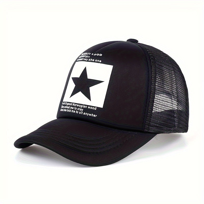 Pentagram Print Unisex Trucker Hat, Breathable Mesh, Lightweight Baseball Cap for Men and Women