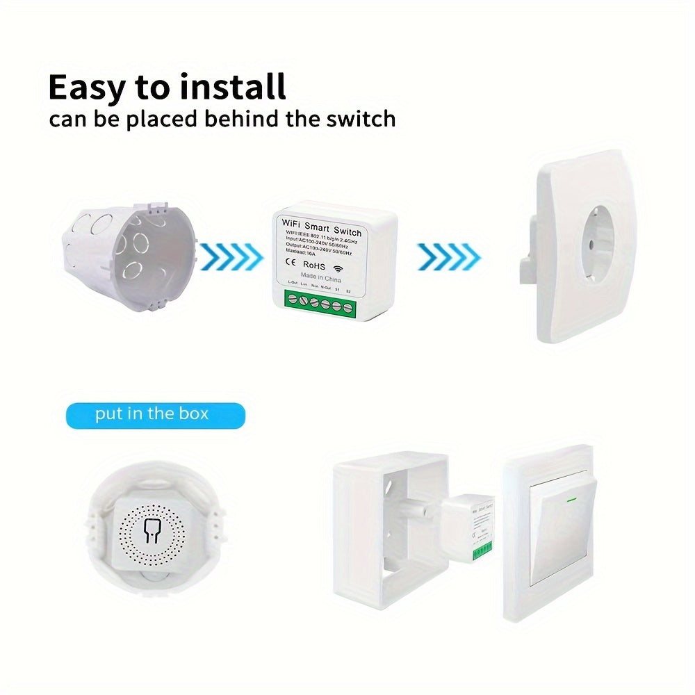 Compact 16A Wifi Smart Switch works with Alexa and Google Home for remote control, voice control, DIY mode, delay function, LAN control without hub, 2-way circuit breaker, and Ewelink home