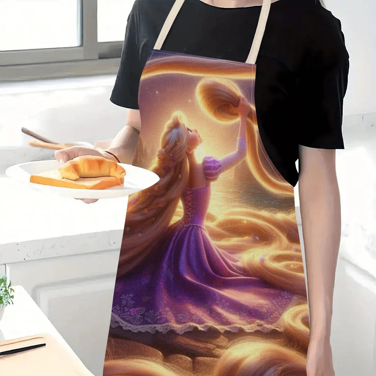 Waterproof apron with a Disney Cinderella theme - Stylish and sophisticated, made from polyester featuring a fairy tale print. Perfect for use in hotels, restaurants, supermarkets, fruit shops, milk tea stands, and at home.