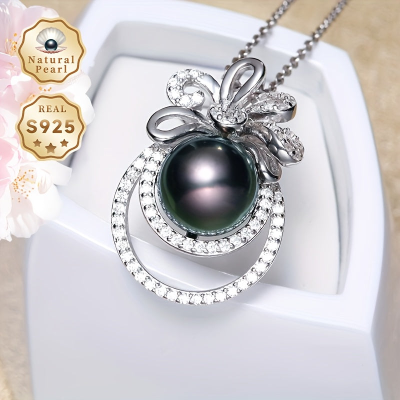 Stunning Pearl Pendant Necklace for Women - Featuring 9-10mm Large Round Black Pearls, Crafted in S925 Silver with Included Gift Box - Ideal for Both Everyday Wear and Special Events, Beautiful Pearl Necklace with Polynesian Influence, Made with Natural