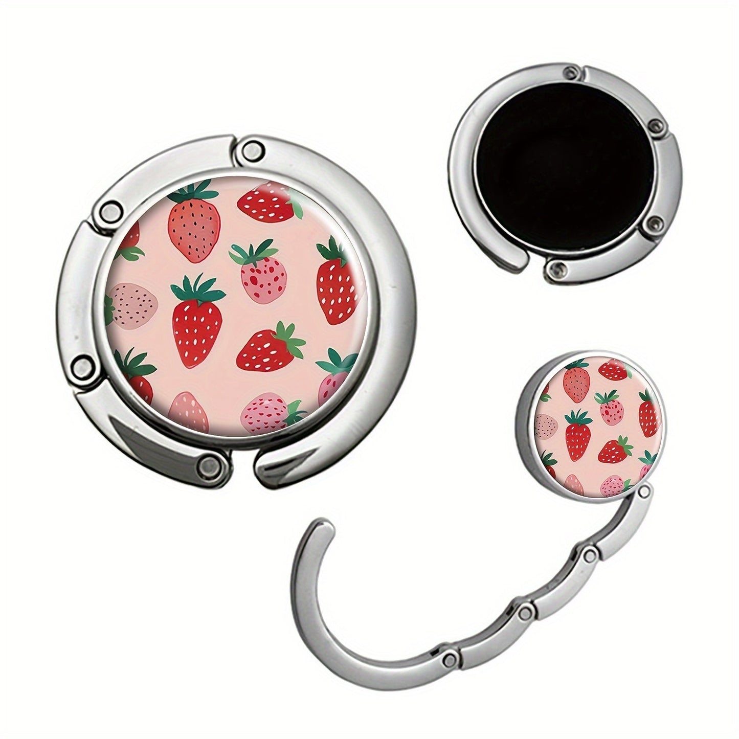 Stylish Pink Strawberry Folding Purse Hanger - Convenient Handbag Hook for On-the-Go, Perfect for Gifting during Holidays and Travel.