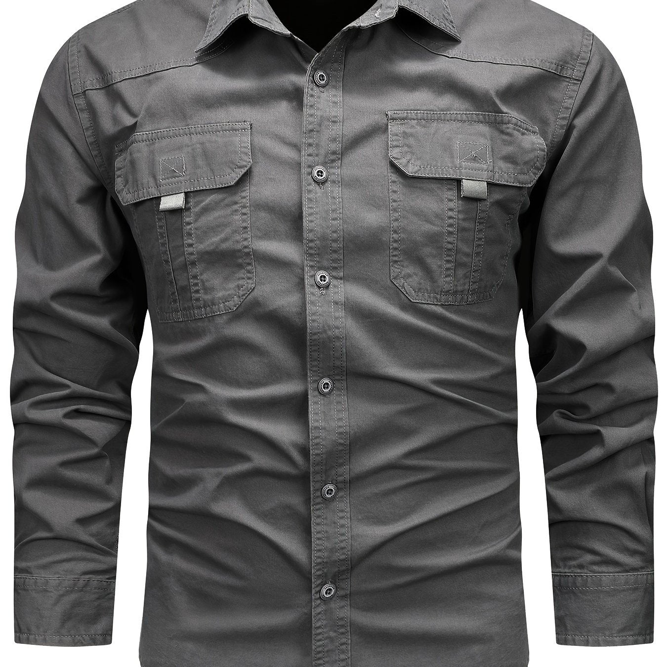 Men's Cotton Cargo Shirt with Large Pockets, Ideal for Outdoor or Casual Wear, Machine Washable