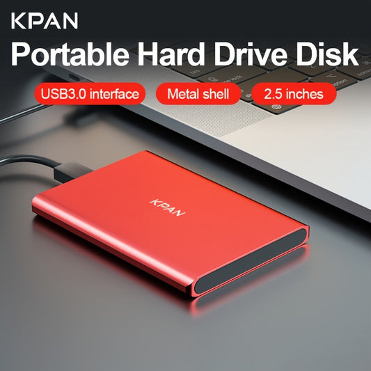 KPAN 500GB Portable Hard Drive with 2.5-inch Metal Shell and USB 3.0 for Laptop, NTFS File System in Silver/Gray/Red color options.