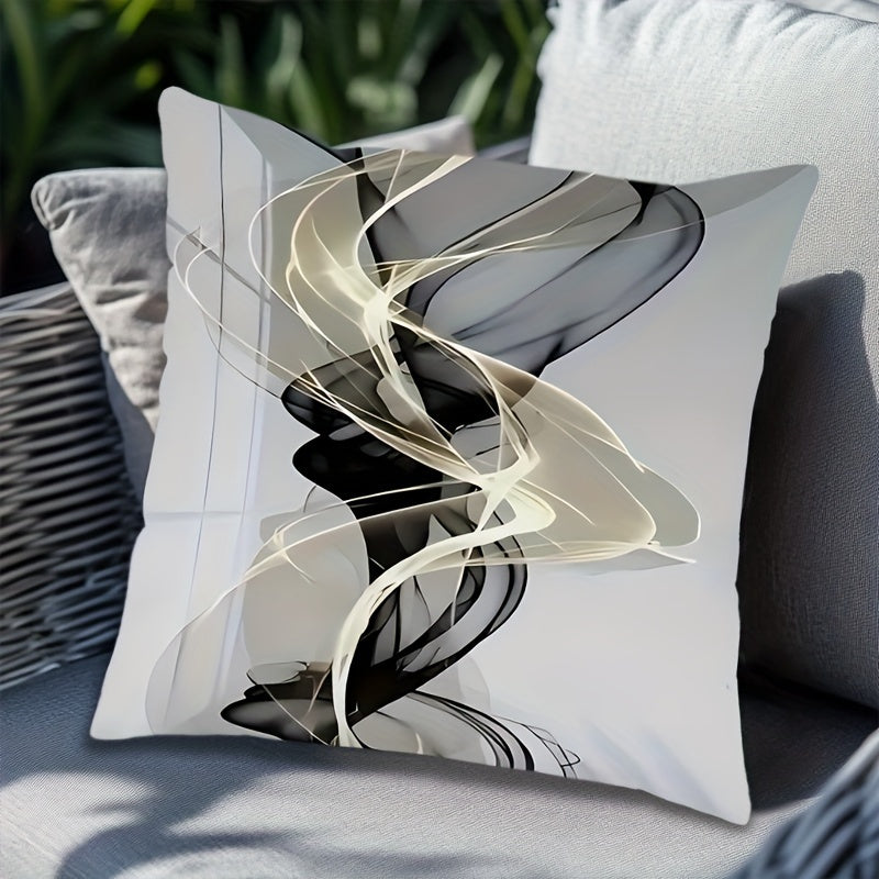 These modern abstract throw pillow covers measure 44.96cm x 44.96cm and do not include a pillow core. Made of 100% polyester, they are machine washable and feature a stylish geometric pattern in gray. The zipper closure makes them easy to use and