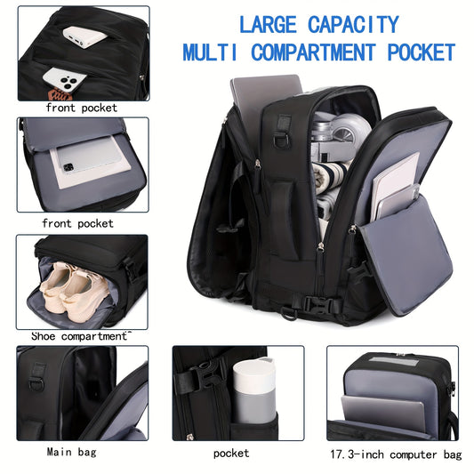 Flight-approved men's backpack with shoe compartment, fits 15.6" laptops, perfect for university, business trips, can be worn over one shoulder or diagonally.