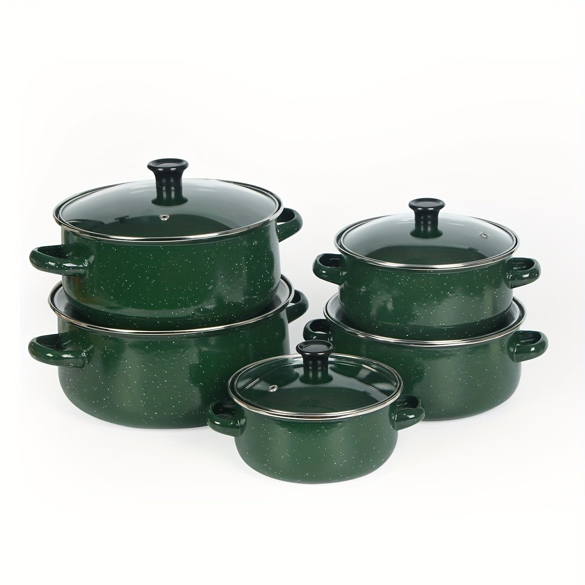 Green Enamel Cookware Set: Includes 3 pieces with the option to upgrade to 5 pieces. Versatile kitchen pots and pans that cater to all cooking needs. Compatible with gas, electric, and induction stoves.