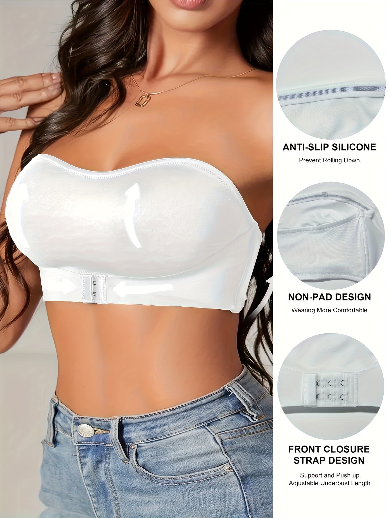 Wireless bandeau with front closure, anti-slip, and push-up design for sporty comfort - Women's lingerie & underwear.