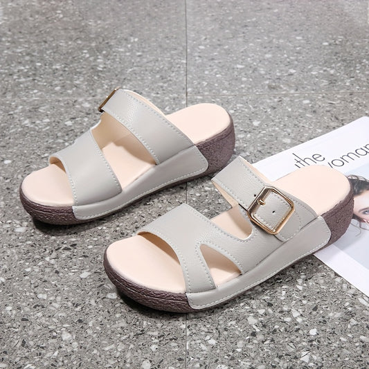 Women's platform sandals with soft sole, buckle belt, and non-slip wedge for summer