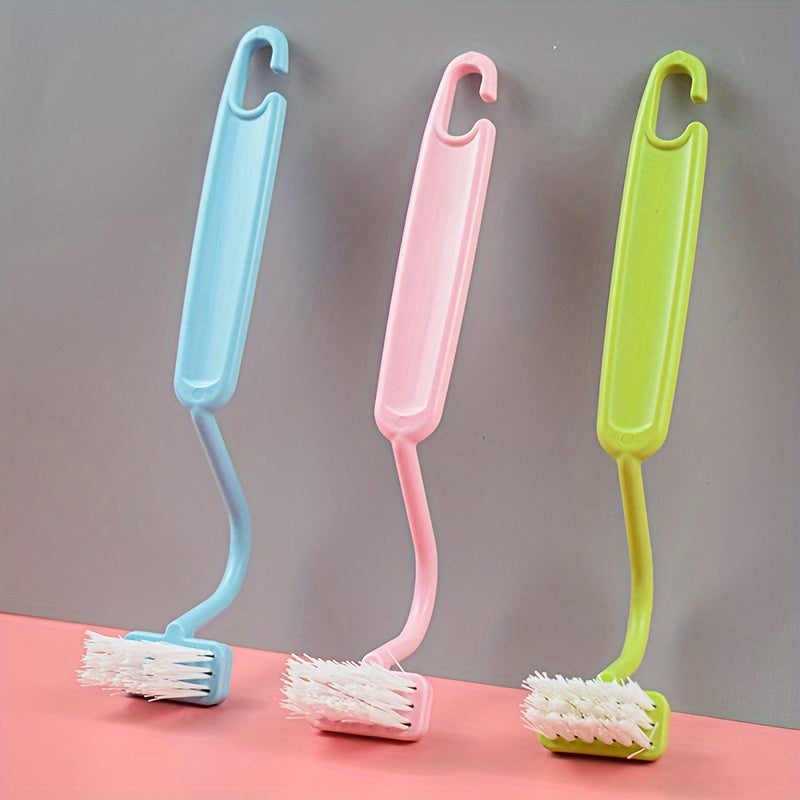 V-shaped 3pc toilet brush set with no dead corner cleaning brush for household bathroom use. Can hang on wall.