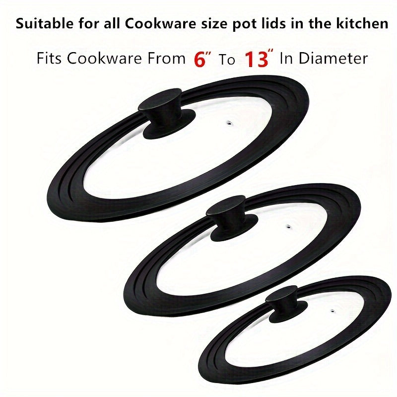 This universal pot lid is suitable for use with pots, pans, and skillets. It features a heat-resistant silicone rim and tempered glass, and can fit cookware diameters ranging from 15.24cm to 33.02cm. The lid is dishwasher safe and made without BPA.