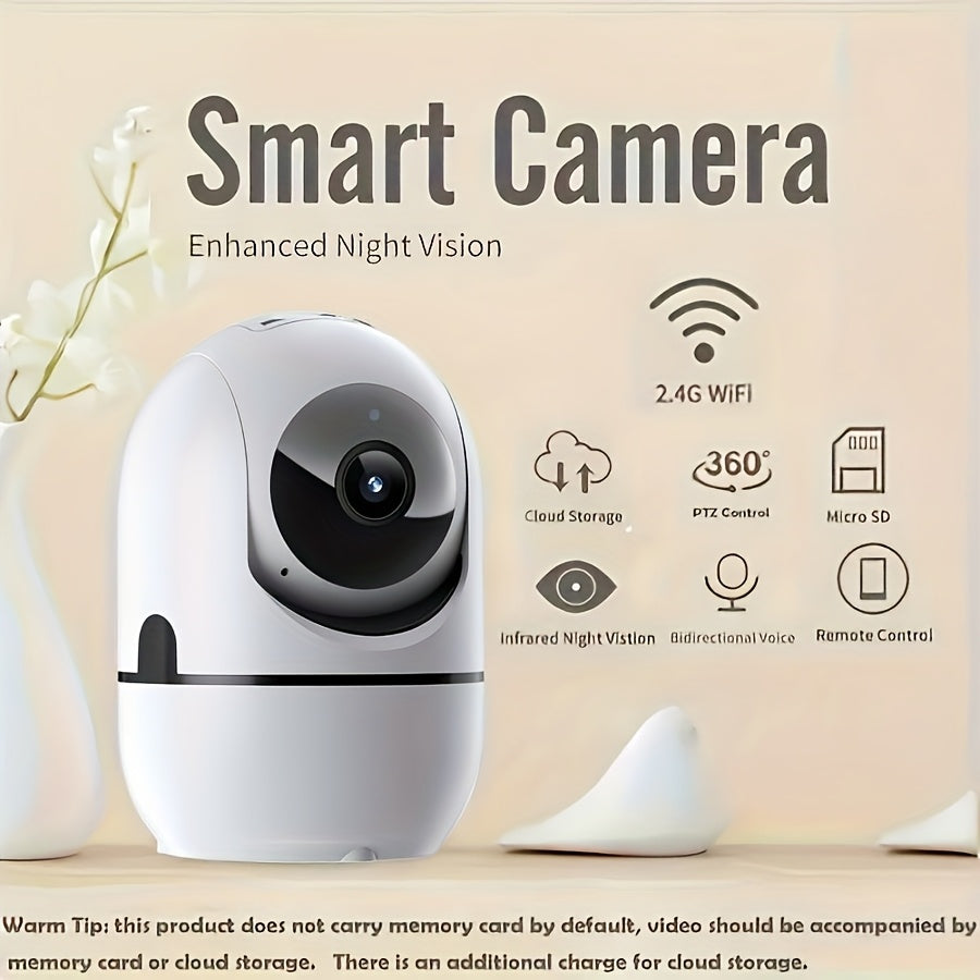 SmartGuard 360° Pan-Tilt-Infrared Night Vision WiFi Security Camera with Motion & Sound Detection Alerts and Two-Way Audio. Features 1080p Resolution, USB Charging, Smartphone Compatibility, and is ideal for Indoor Surveillance in Home, Office, or