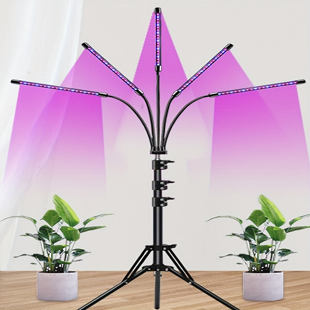 USB-powered full spectrum LED grow light for indoor plants with adjustable brightness and button control. Perfect for greenhouses and home gardening. Pink light spectrum, 5V USB powered