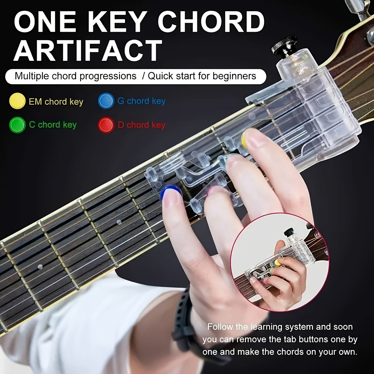 Beginner-friendly guitar chord trainer with automatic practice aid and quick start learning system. Perfect Valentine's Day gift in white.