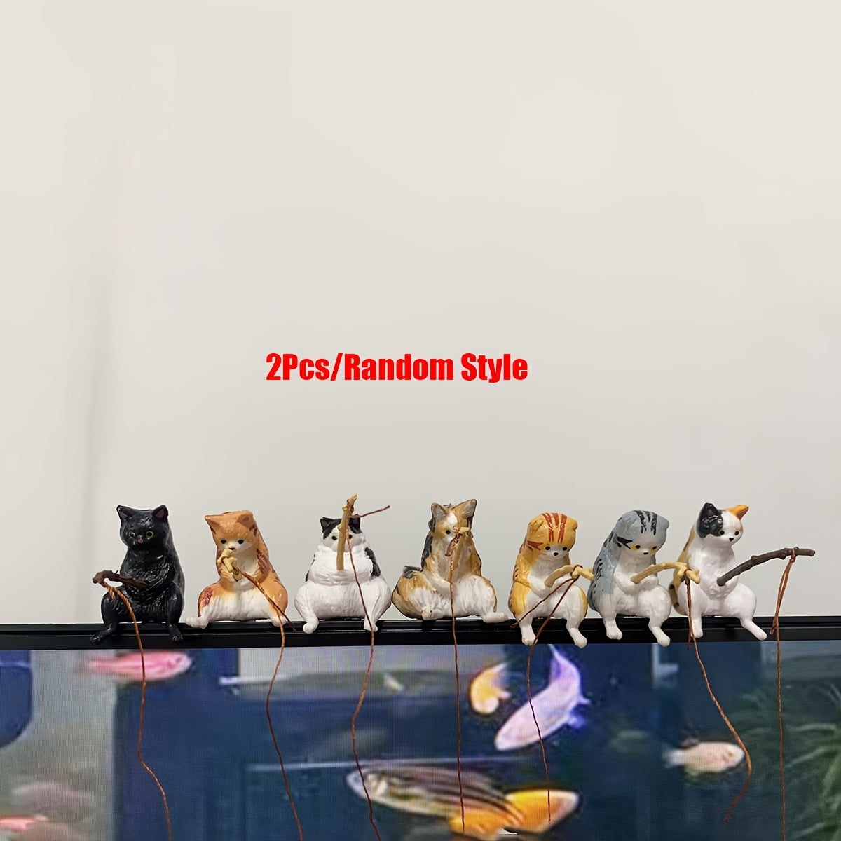 1 Set of Miniature Fishing Cat Figurines for Aquariums, made from PP Material, ideal for DIY Aquatic Landscapes