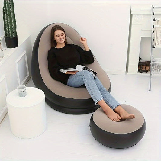 The Khaki Lazy Sofa is a versatile and convenient option for relaxation, whether at home, in the office, or outdoors. This foldable inflatable sofa comes with a foot cushion for added comfort. Made of hand washable PVC, this lounge chair is easy to clean