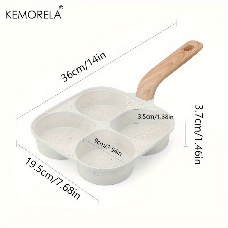 Experience the versatility of the KEMORELA 4-Section Non-Stick Frying Pan, designed for perfectly cooking eggs, burgers, and more. This pan is dishwasher safe and features a wooden handle, making it both convenient and stylish. Suitable for both