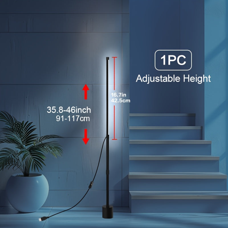 Adjustable Nordic-style LED corner floor lamp with USB power, ideal for living room, bedroom, and gaming room ambient lighting in black.