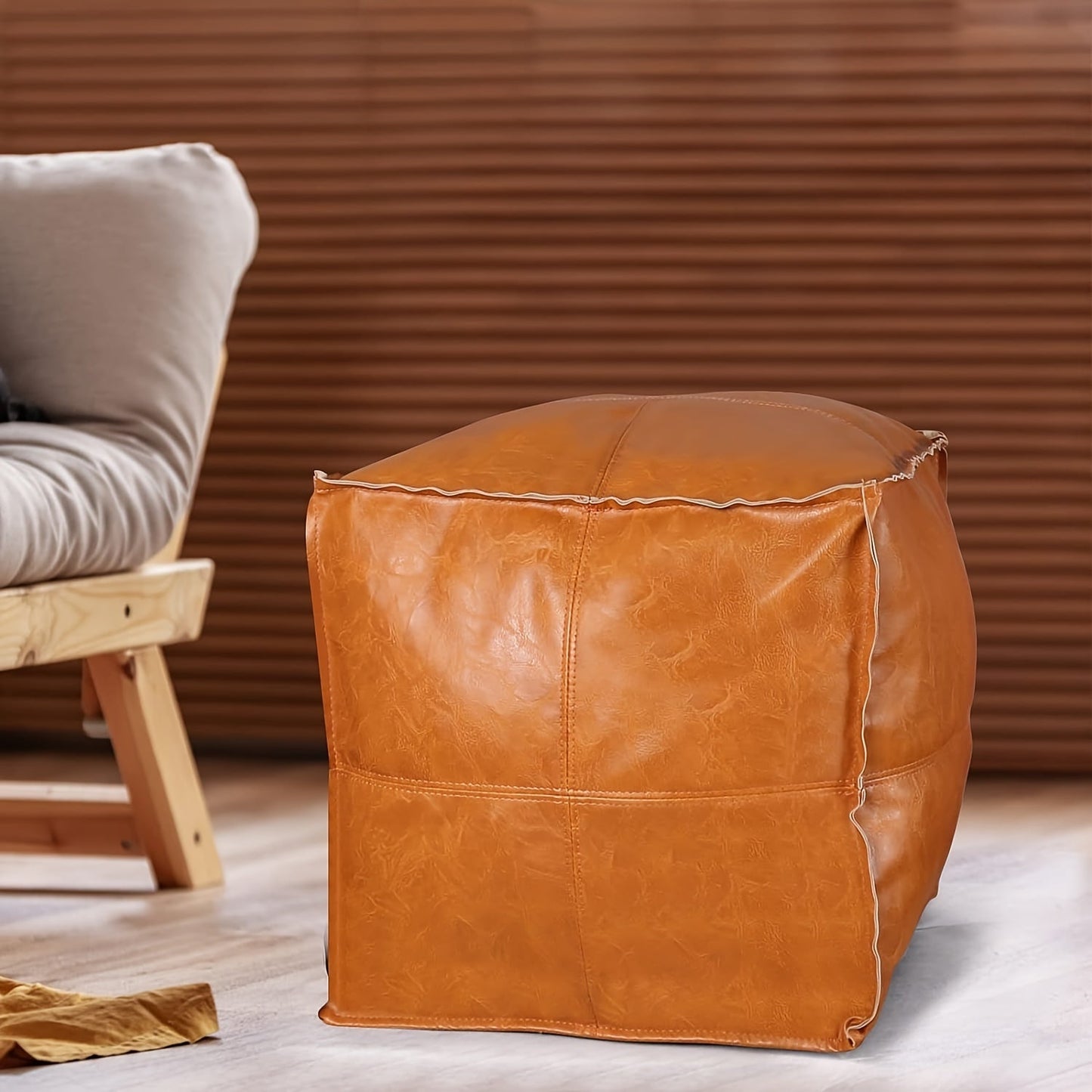 Moroccan Style Waterproof & Scratch-Resistant Faux PU Leather Pouf Ottoman Cover, 44.96cm, Unstuffed, Perfect for Living Room, Balcony, Office, Outdoor, Great Christmas Decor Gift