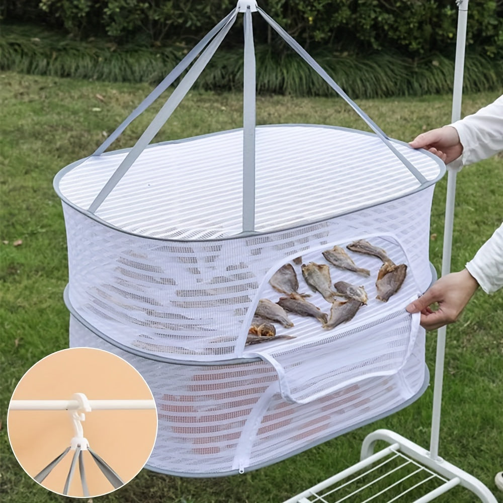 Versatile Mounting Multi-Tier Hanging Mesh Drying Rack with Plastic Frame - perfect for drying herbs, flowers, and plant buds. It also features a collapsible food dehydrator and an anti-fly net organizer.