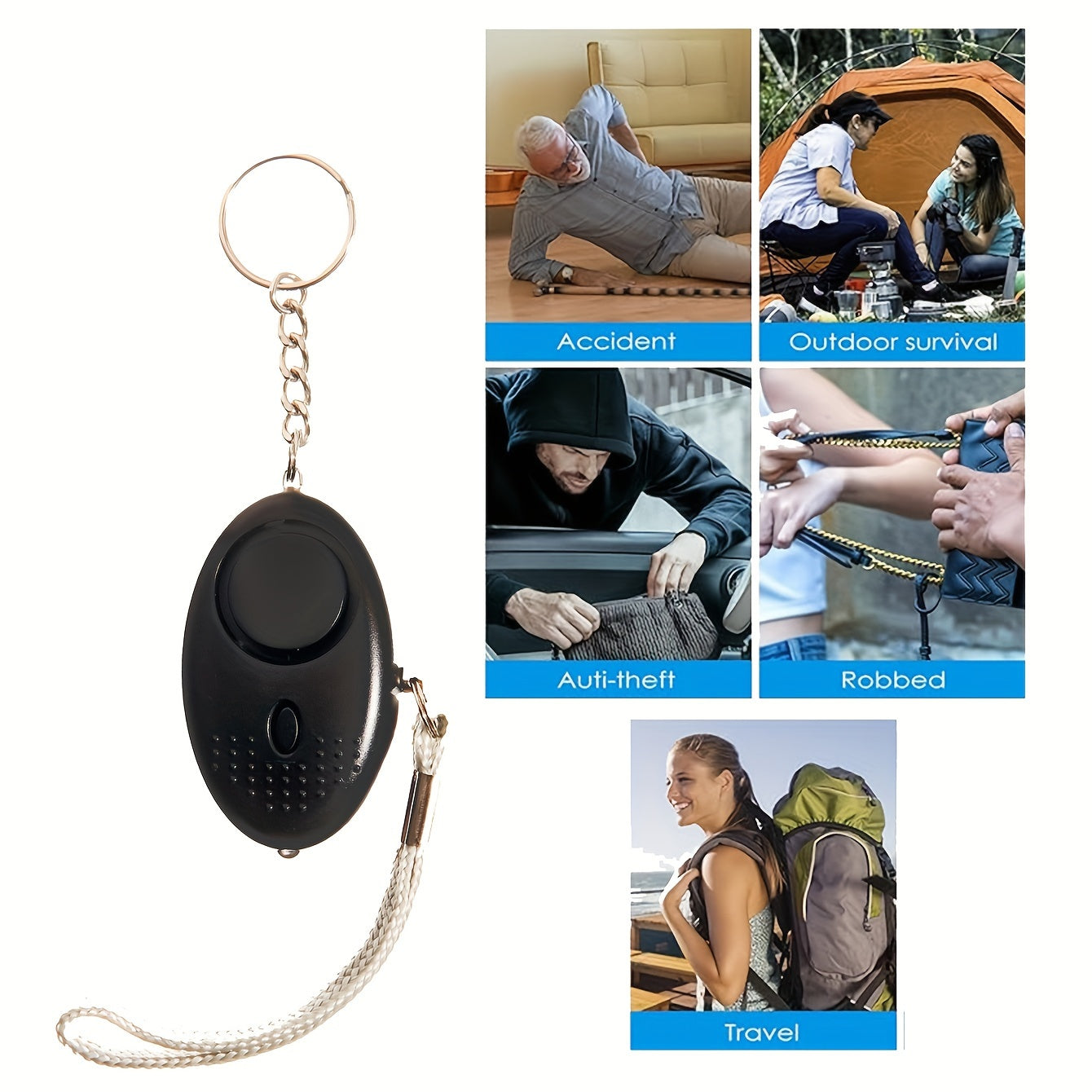 Set of 8 pieces including a personal alarm, mini window breaker, and survival whistle. Made of durable zinc alloy in a cute style designed for men.