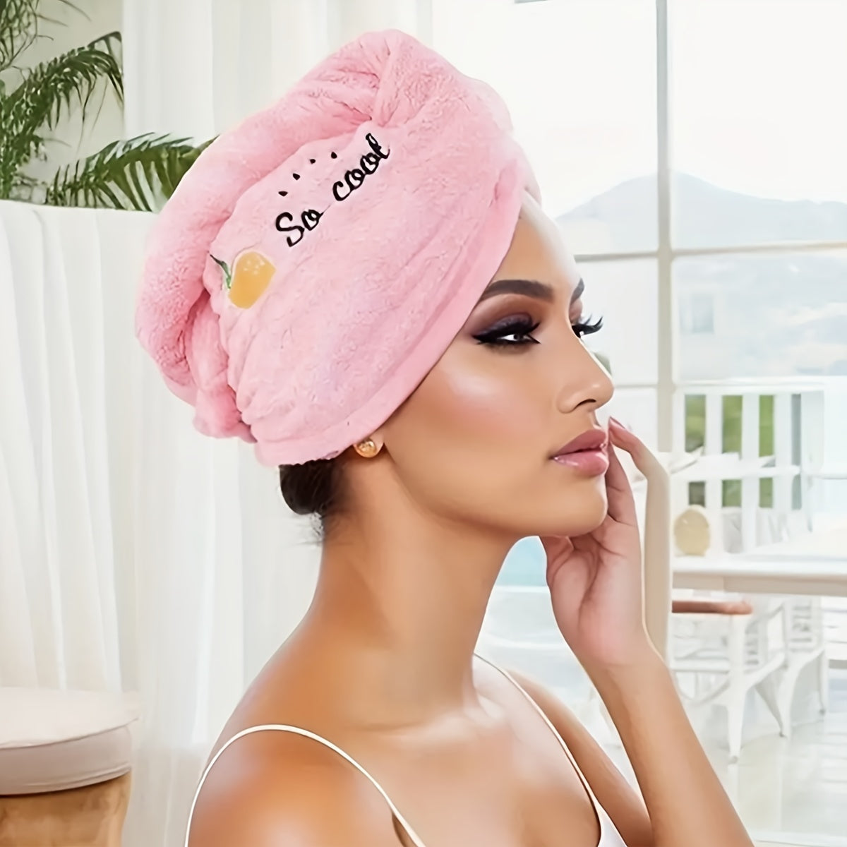 Soft, Quick-Drying Microfiber Hair Towel Cap for Women with Super Absorbent Embroidered Hair Wrap Turban - Ideal Bathroom Accessories