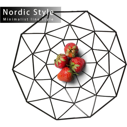 Stylish Black Wire Fruit Basket - Nordic Style, Durable Iron Art Design with Mesh for Freshness, Ideal for Kitchen & Living Room Decor, Space-Saving Stackable Bowl