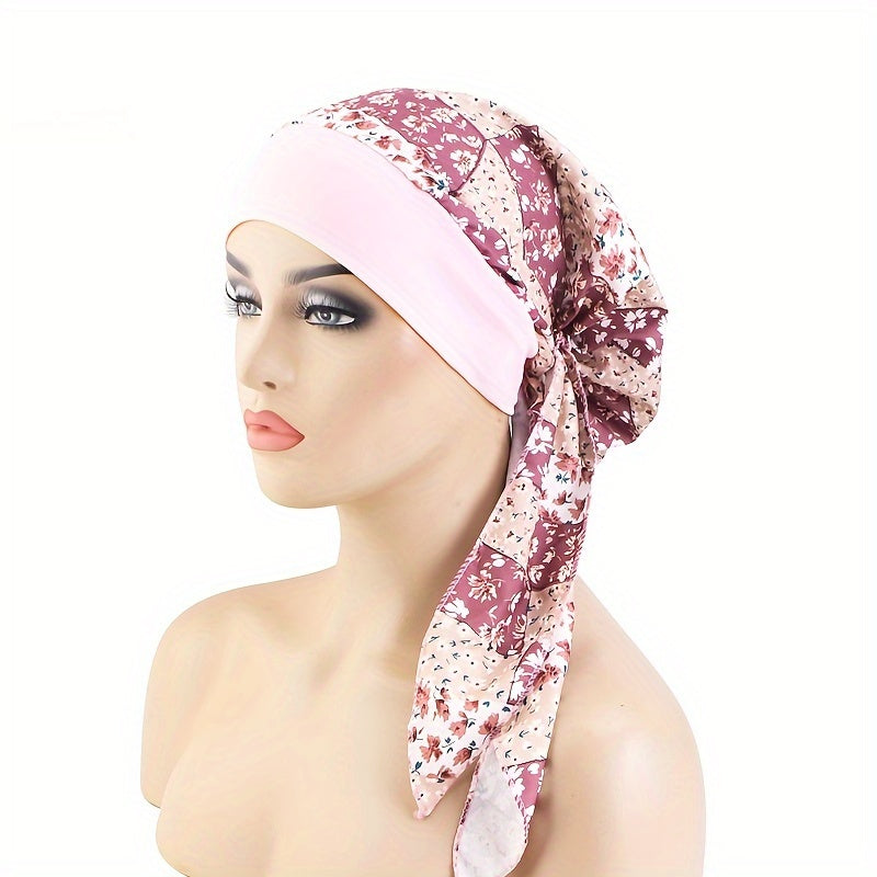 Paisley Print Turban Cap with Lace-Up Detail for Chemo Patients