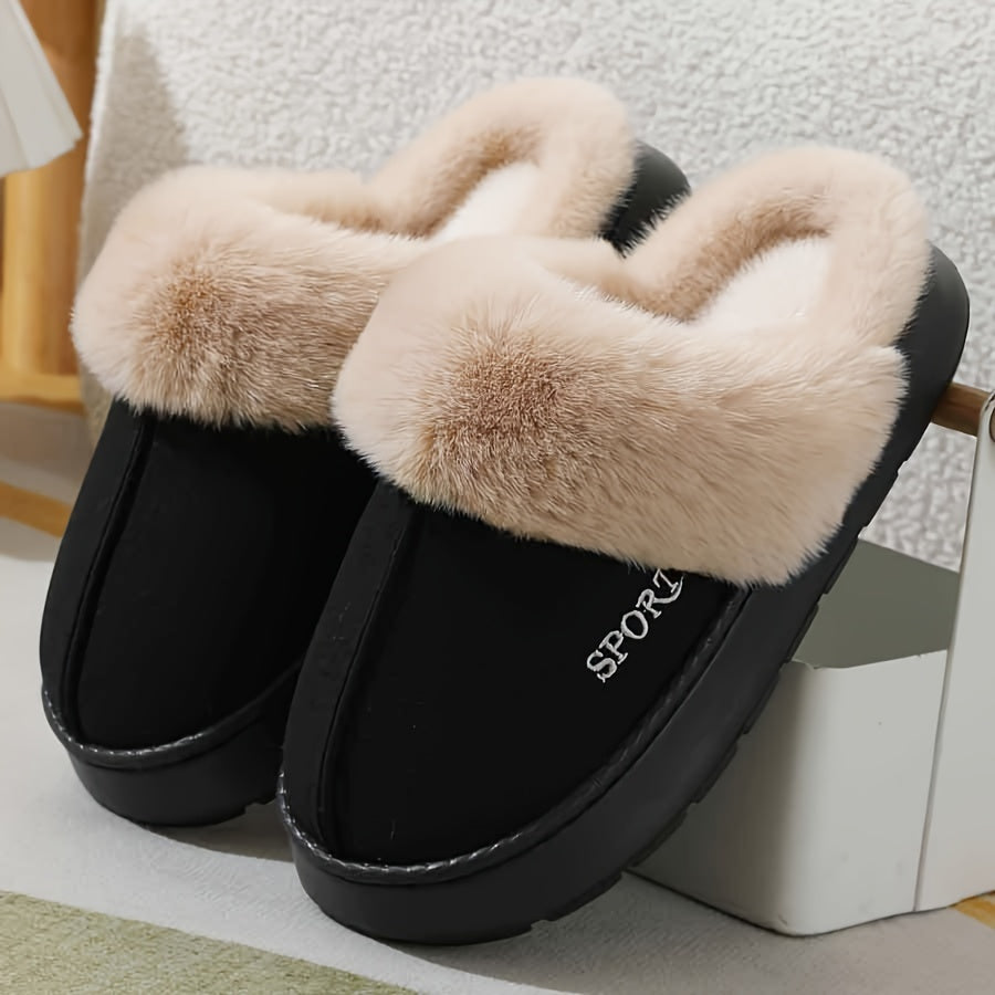 Winter season faux deer velvet slippers with sporty style, hand washable.