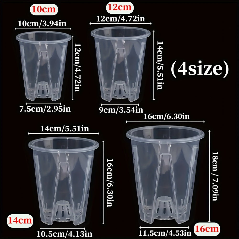 Clear plastic orchid pots with drainage holes, suitable for orchids, succulents, and other indoor or outdoor plants. Pack of 5.