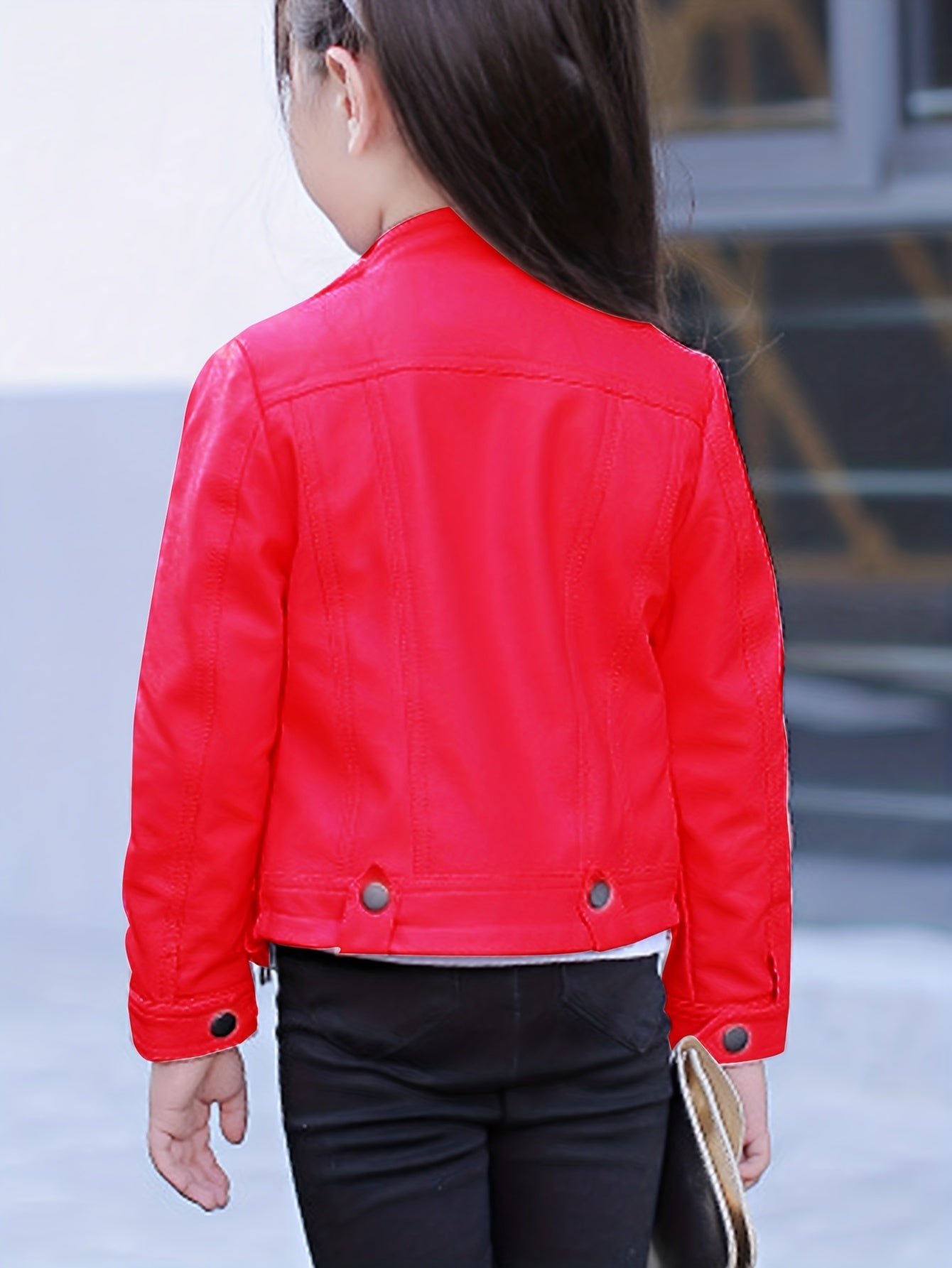 Women's Motorcycle Jacket with Stand Collar and Diagonal Zipper for Spring and Autumn