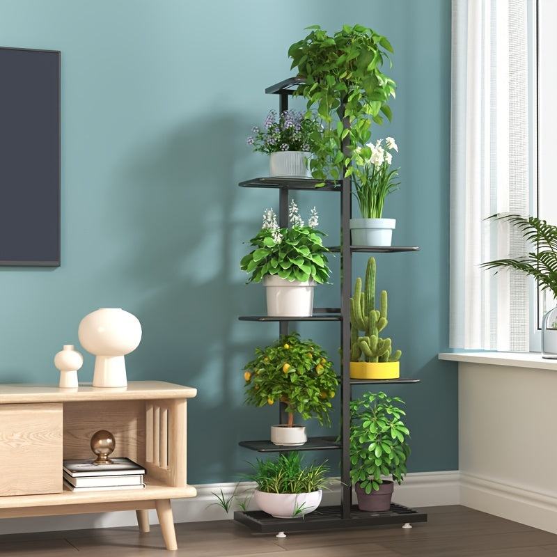 Stylish metal plant stand for indoor plants and flowers.